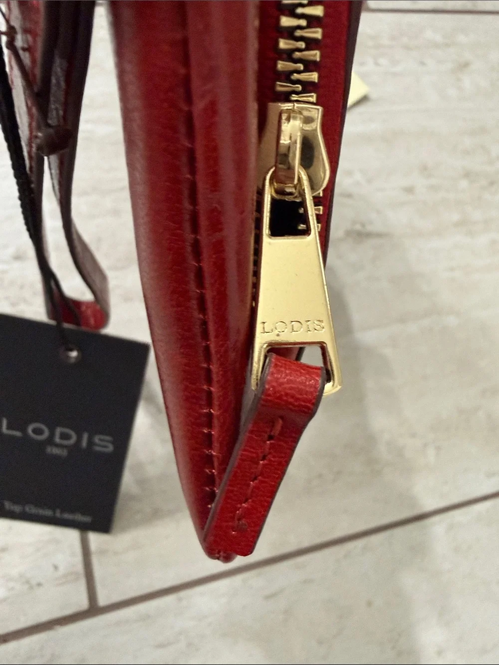 Lodis Red Leather Wristlet Clutch with Gold Accents..NWT..then .. zippers ..slot